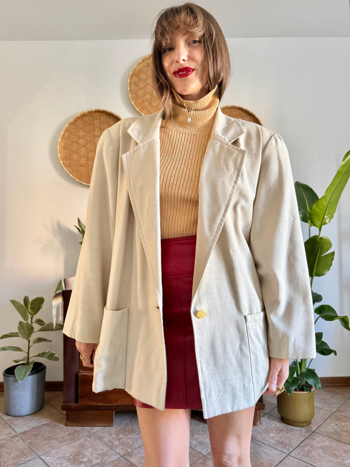 1980's vintage cream linen and wool blend oversize blazer