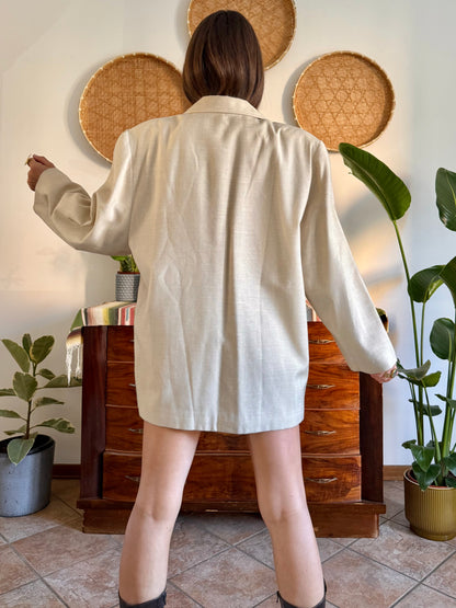 1980's vintage cream linen and wool blend oversize blazer