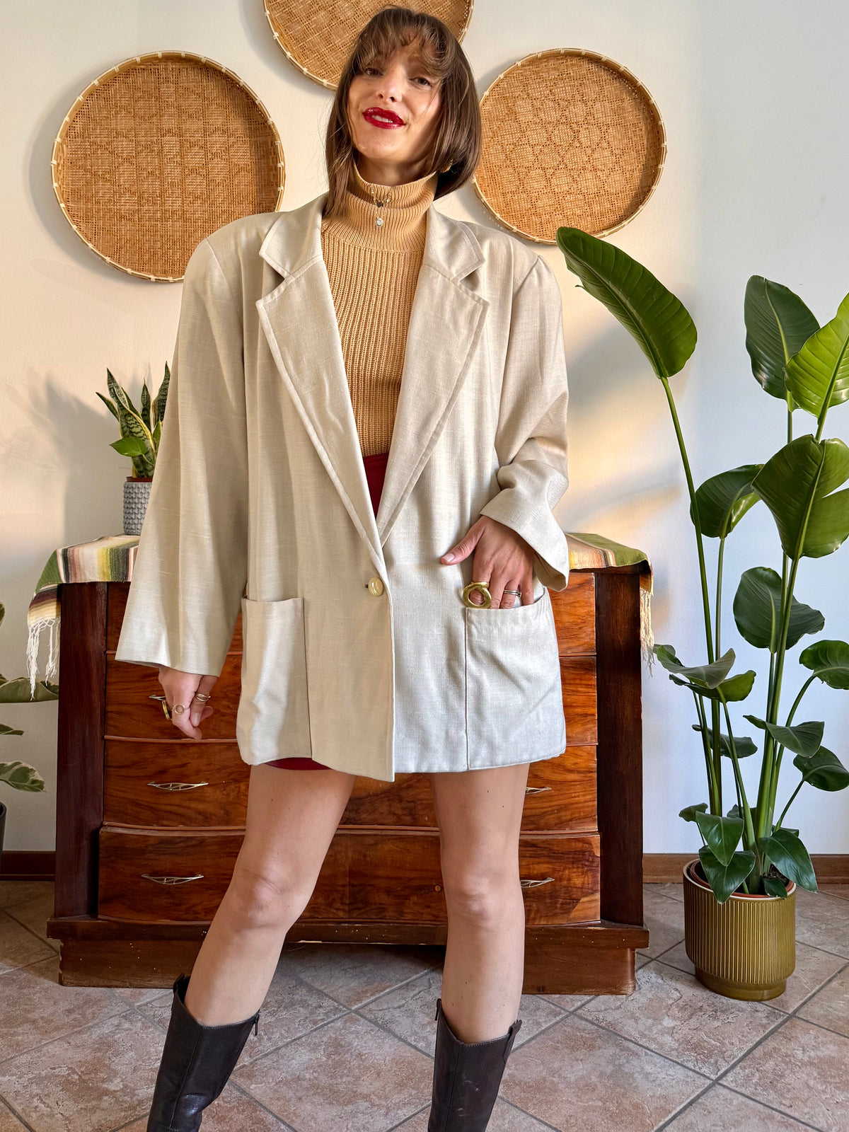 1980's vintage cream linen and wool blend oversize blazer