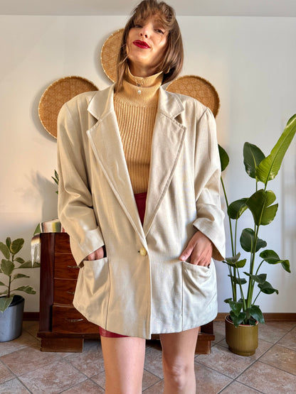 1980's vintage cream linen and wool blend oversize blazer