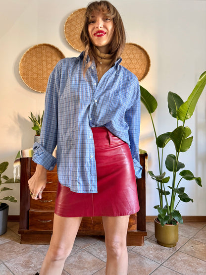 1970's vintage light blue and chocolate brown plaid shirt