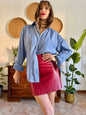 1970's vintage light blue and chocolate brown plaid shirt