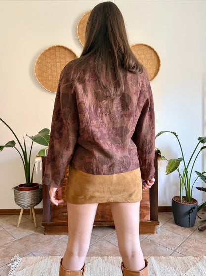1970's vintage chocolate brown floral linen blazer