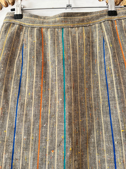 1990's vintage tan with multicolor pin stripe linen skirt