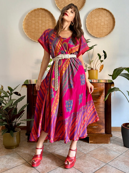 1990's vintage multicolor silk blend floral maxi dress