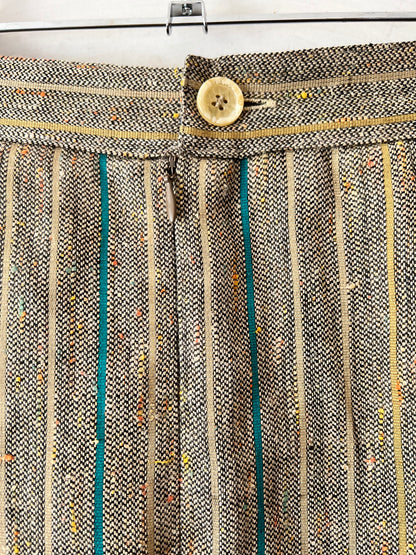 1990's vintage tan with multicolor pin stripe linen skirt