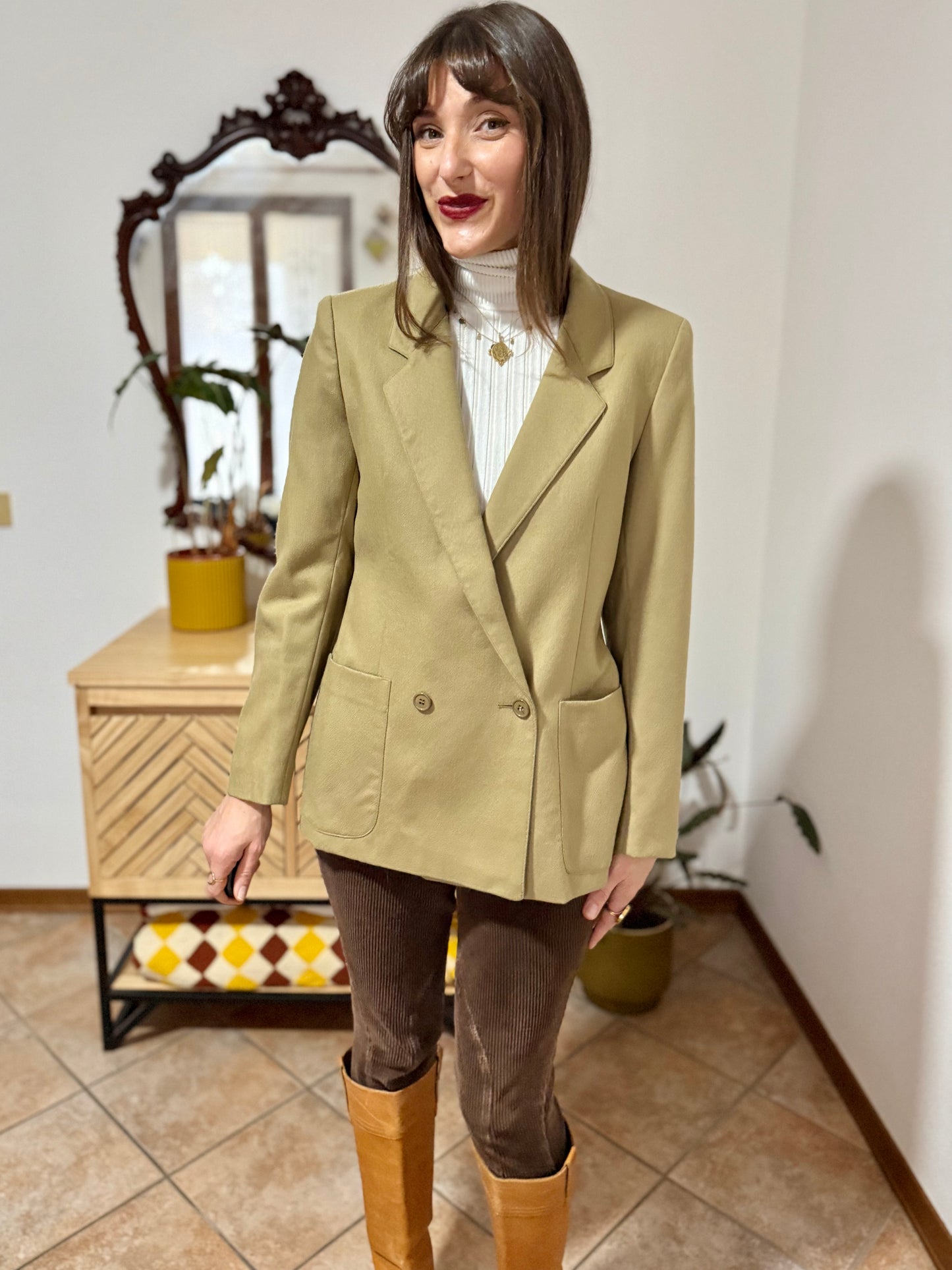 1970's vintage tailored fit khaki wool blazer