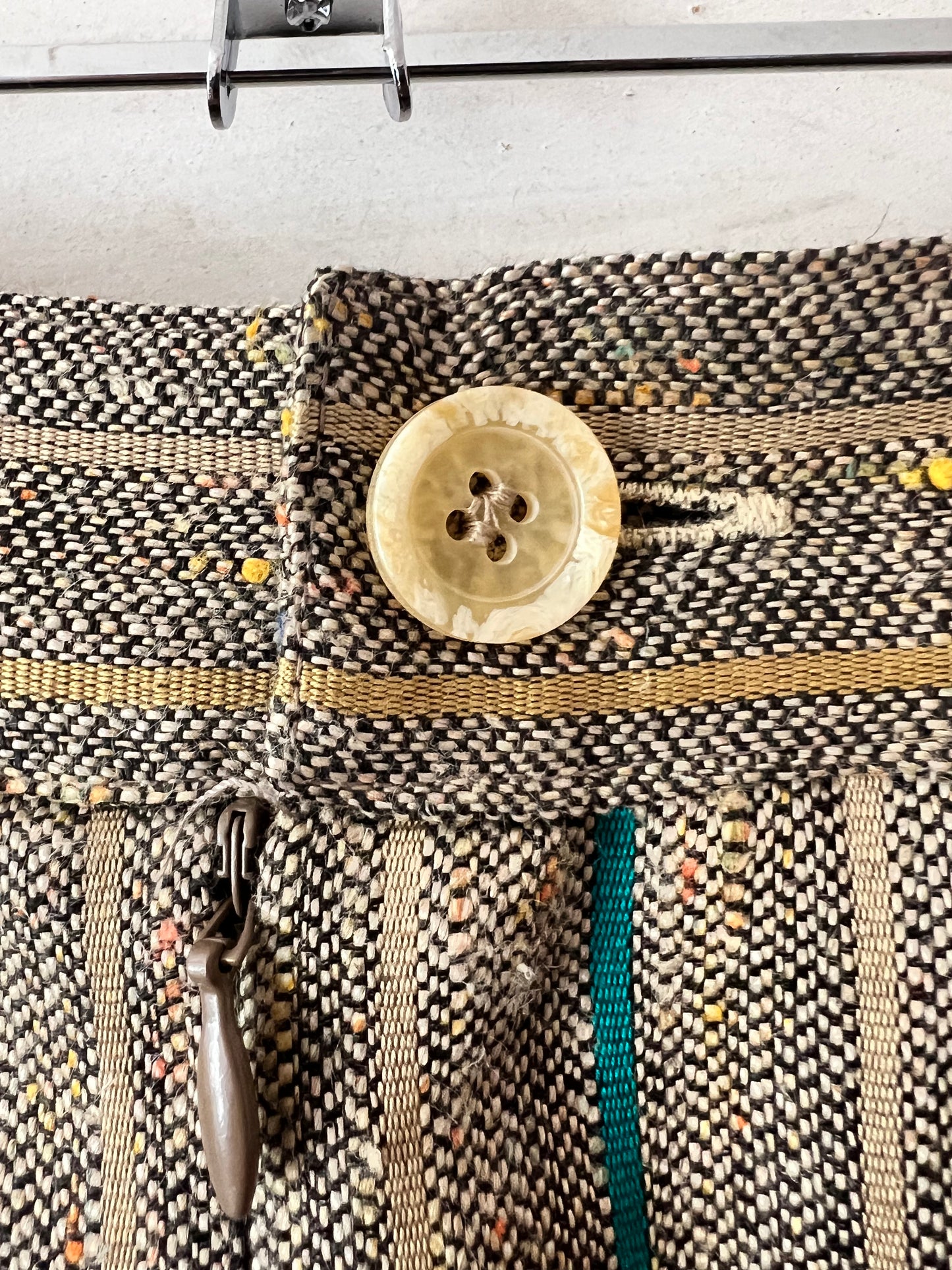 1990's vintage tan with multicolor pin stripe linen skirt