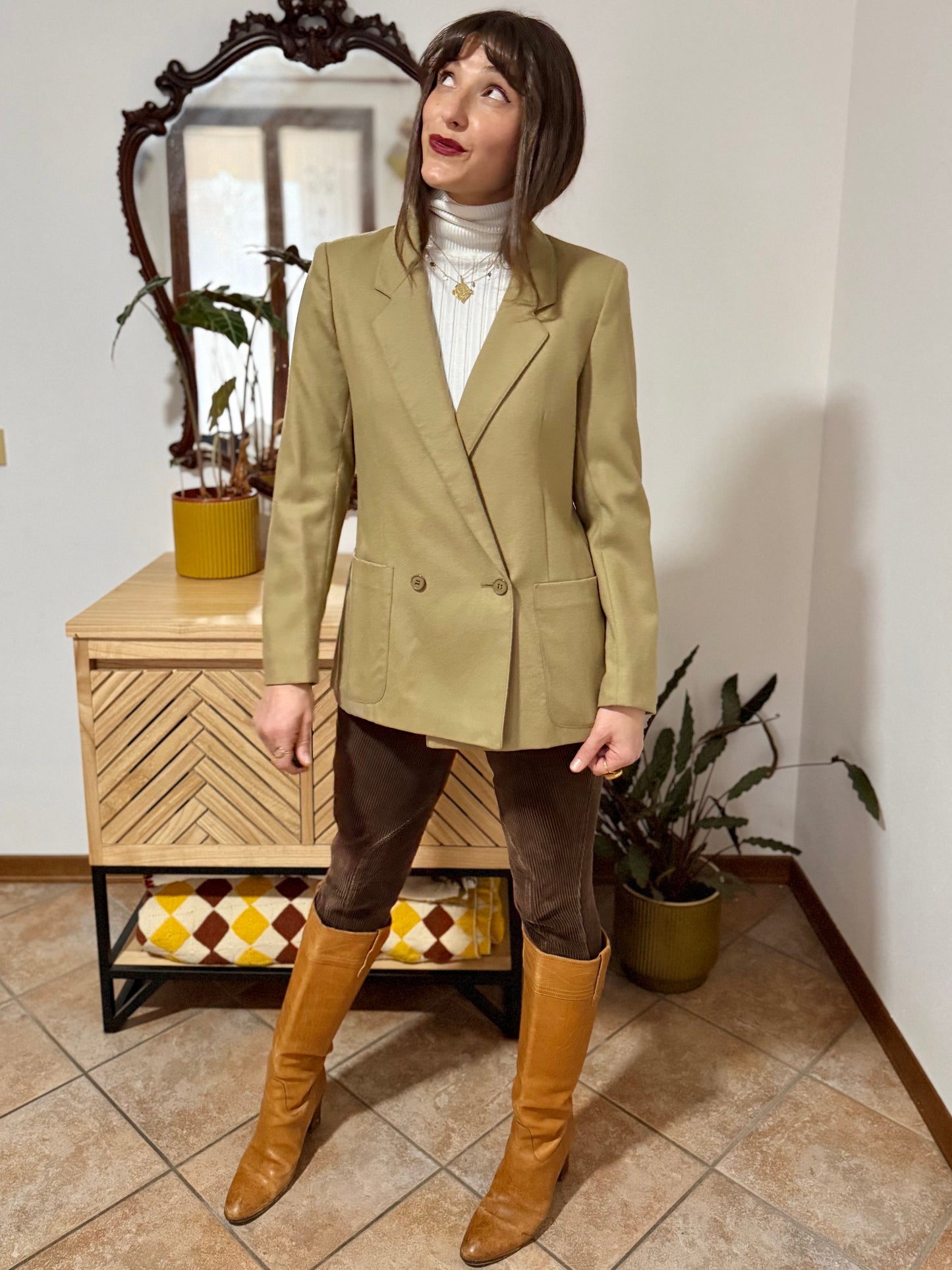 1970's vintage tailored fit khaki wool blazer