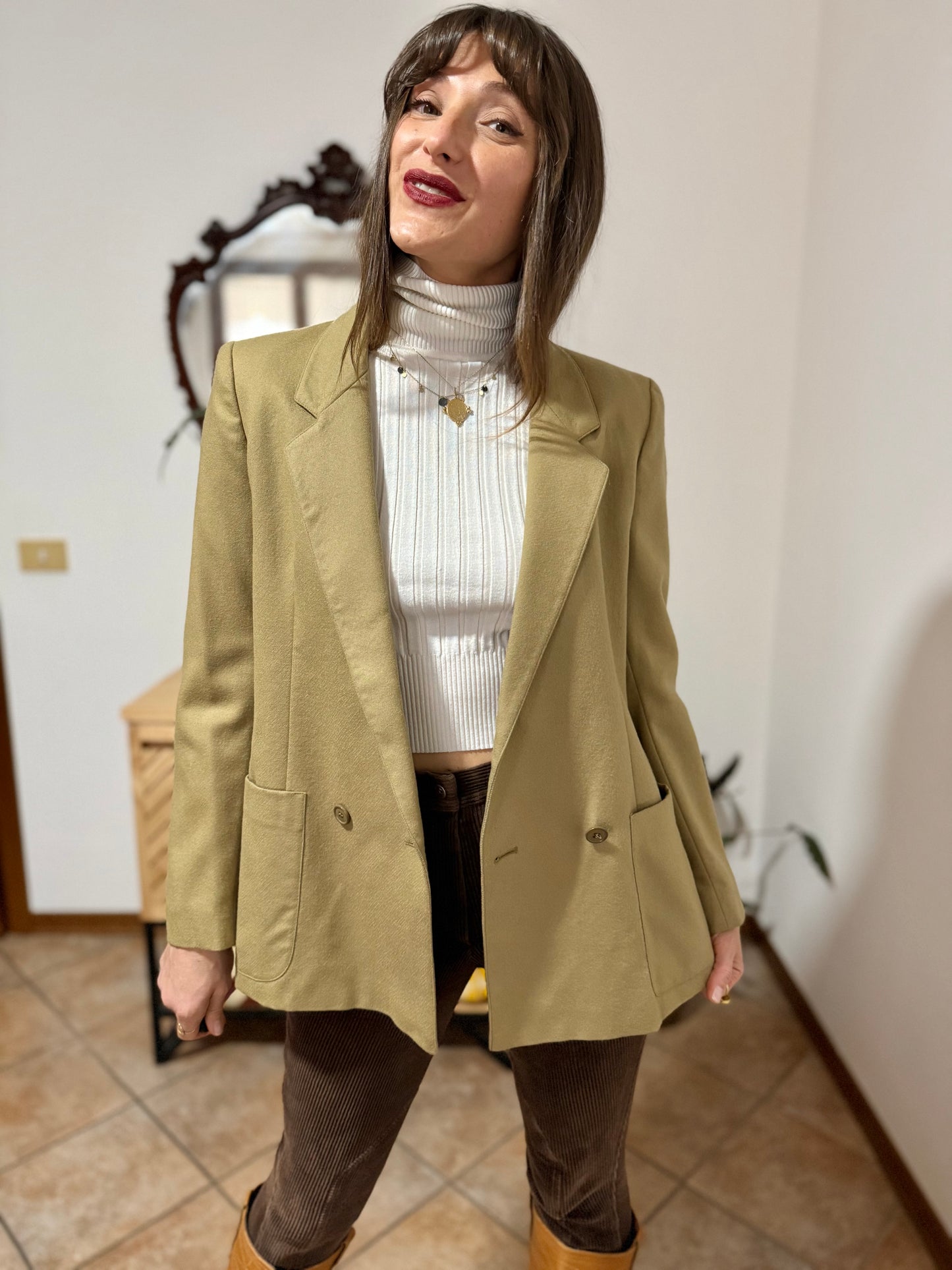 1970's vintage tailored fit khaki wool blazer
