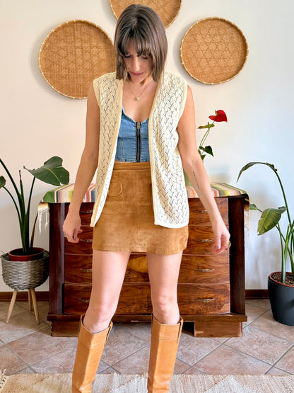 1970's vintage cream hand knit vest