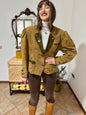 1970's vintage khaki and military green suede trachten jacket with floral embroidery