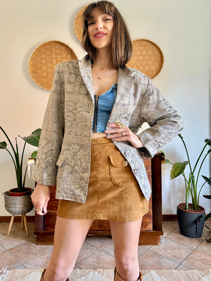 1970's vintage two tone beige floral brocade jacket