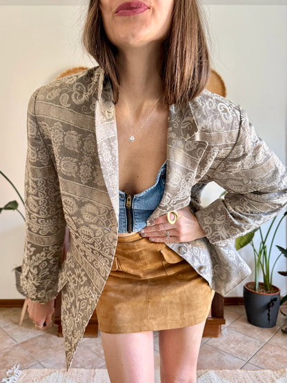 1970's vintage two tone beige floral brocade jacket
