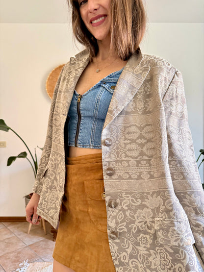 1970's vintage two tone beige floral brocade jacket