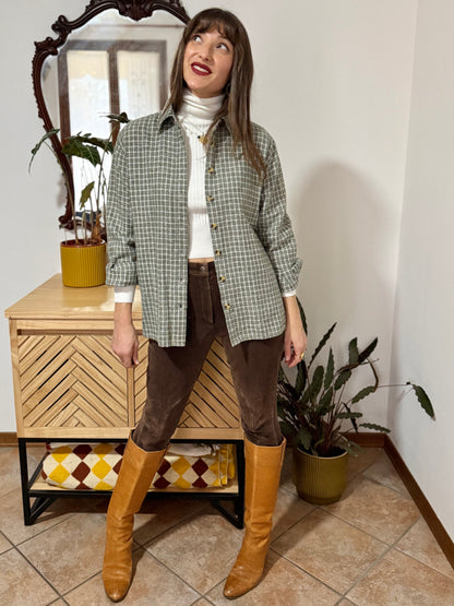 1990's vintage love green and cream plaid flannel shirt