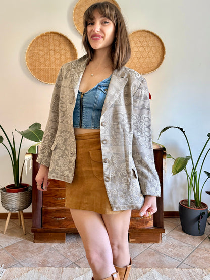 1970's vintage two tone beige floral brocade jacket