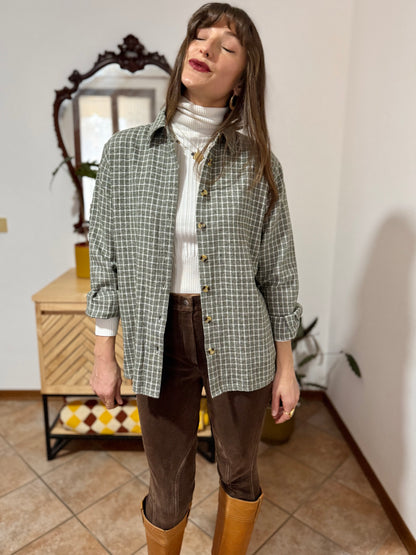 1990's vintage love green and cream plaid flannel shirt
