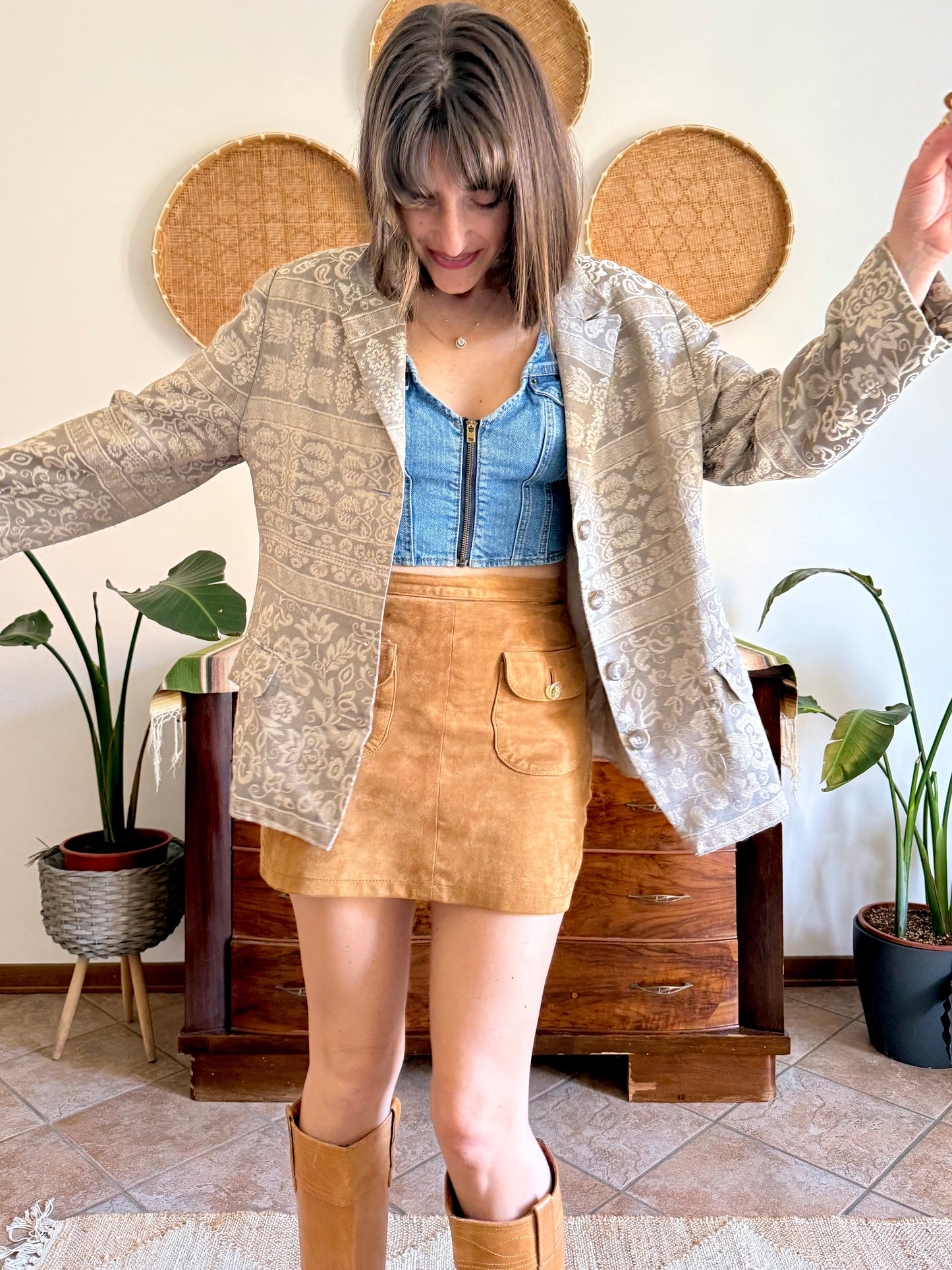1970's vintage two tone beige floral brocade jacket