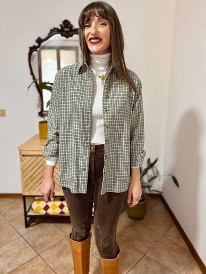 1990's vintage love green and cream plaid flannel shirt