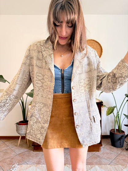 1970's vintage two tone beige floral brocade jacket