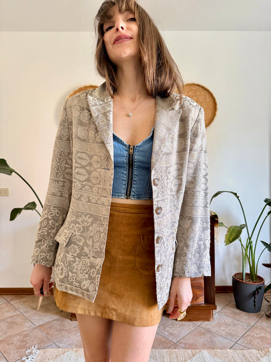 1970's vintage two tone beige floral brocade jacket