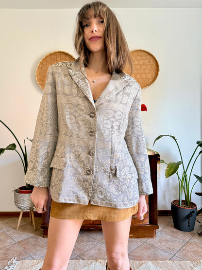 1970's vintage two tone beige floral brocade jacket