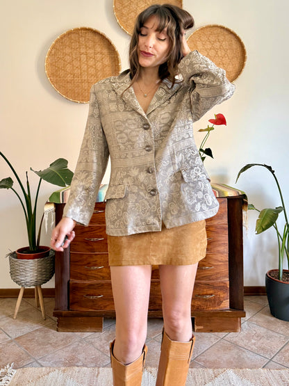 1970's vintage two tone beige floral brocade jacket