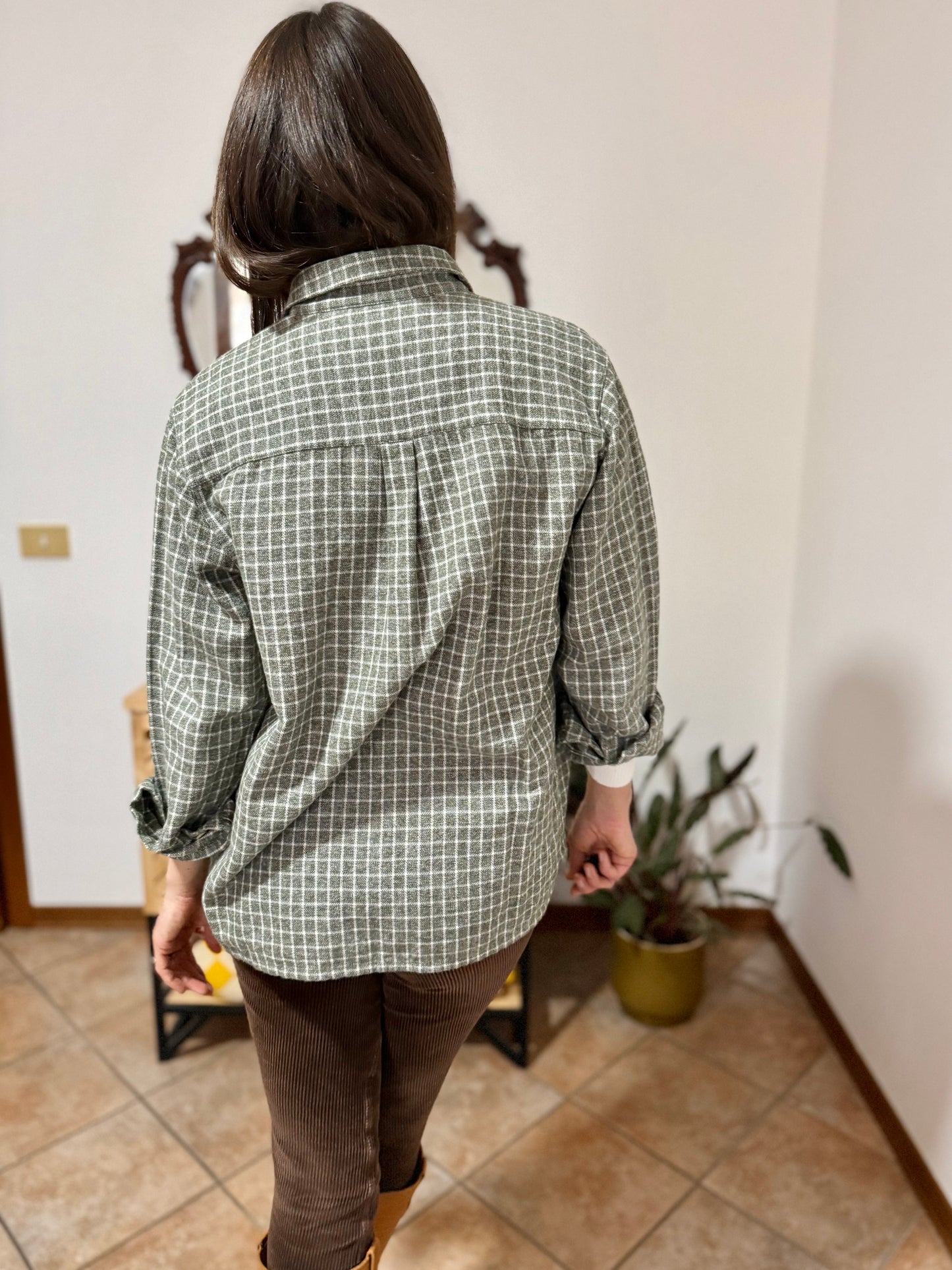1990's vintage love green and cream plaid flannel shirt