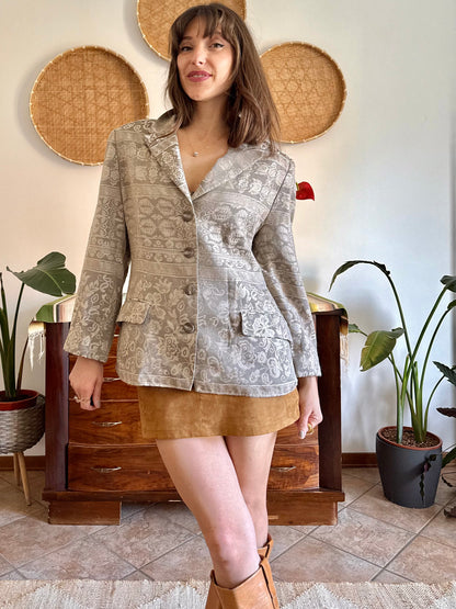 1970's vintage two tone beige floral brocade jacket