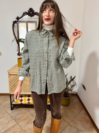 1990's vintage love green and cream plaid flannel shirt