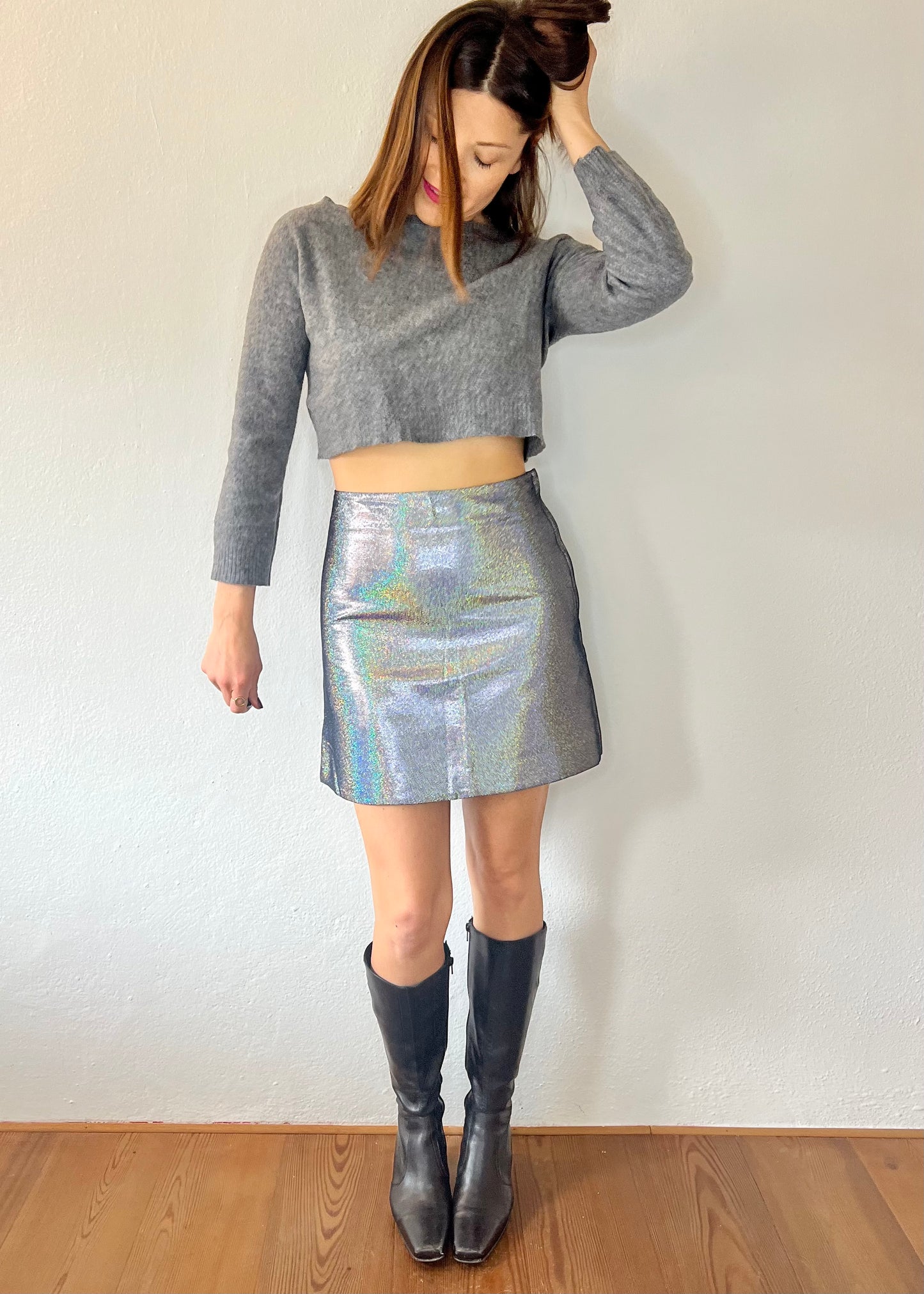 Silver rainbow metallic mini skirt