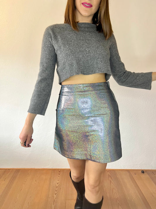 Silver rainbow metallic mini skirt