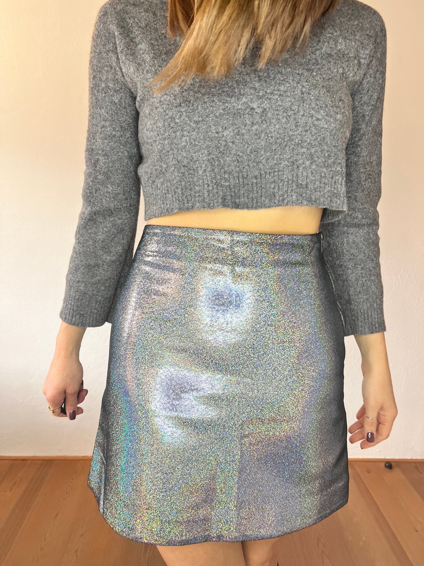 Silver rainbow metallic mini skirt