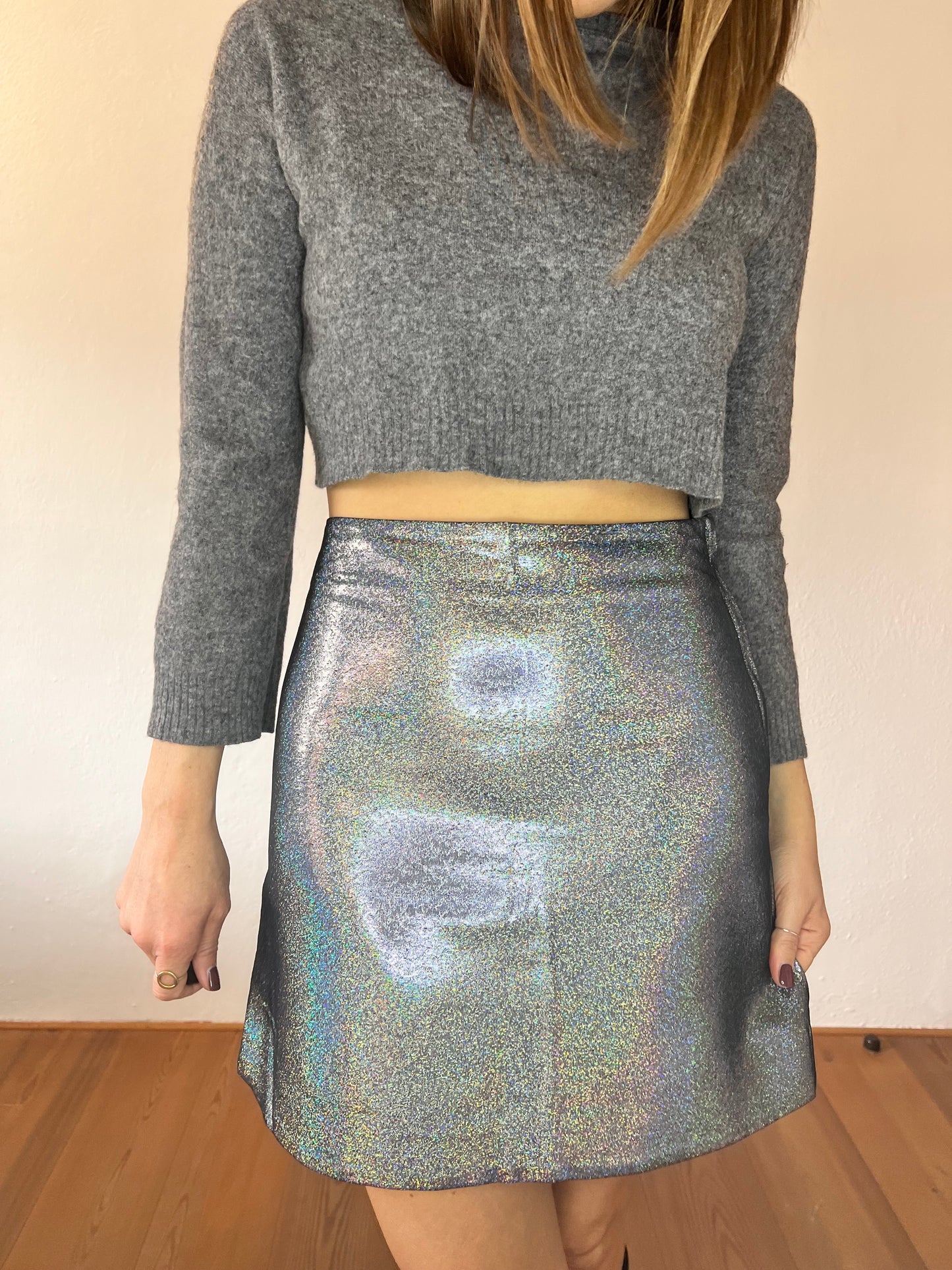 Silver rainbow metallic mini skirt