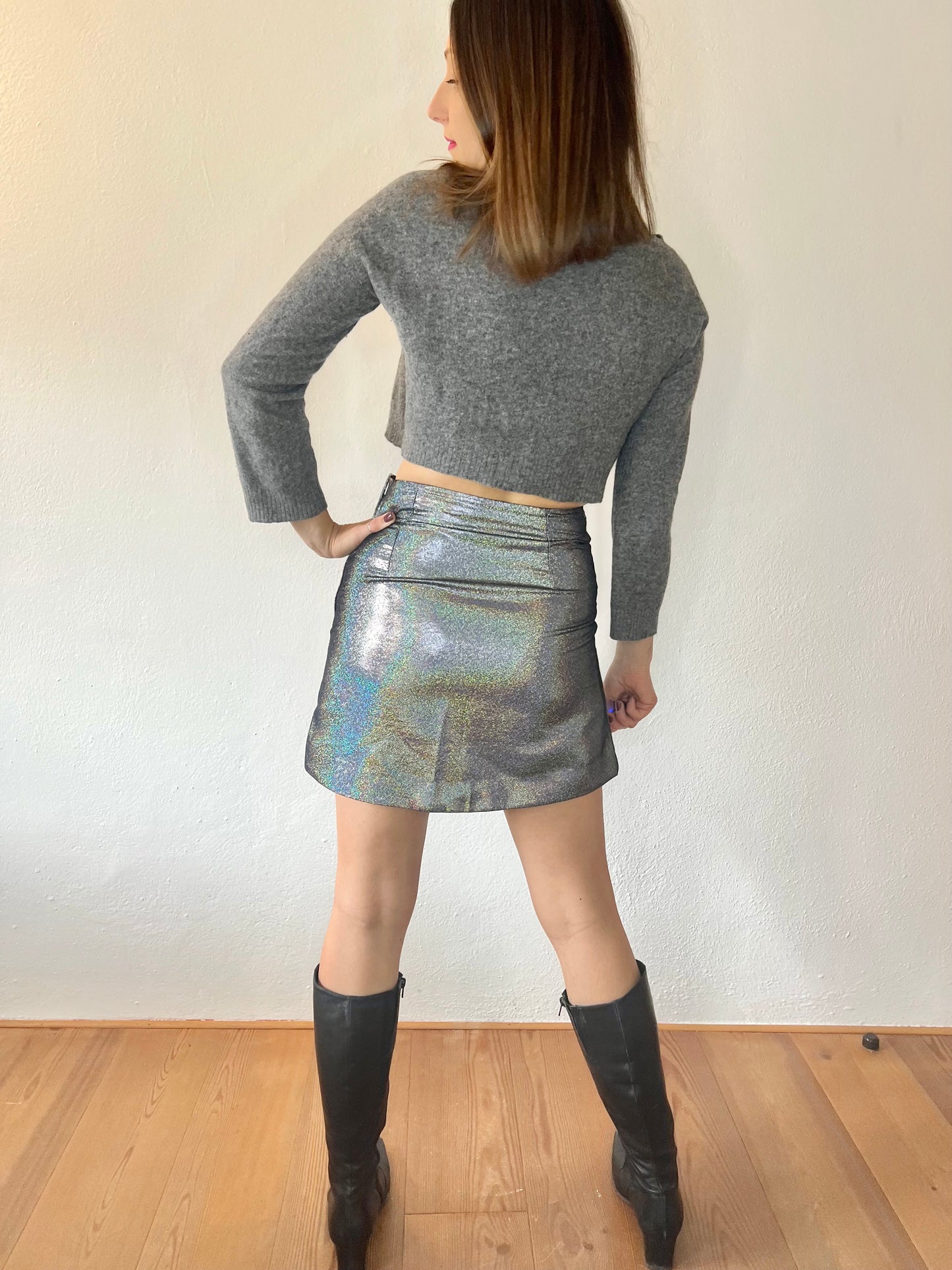 Silver rainbow metallic mini skirt