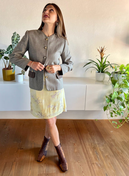 1990's vintage chocolate brown and cream houndstooth blazer