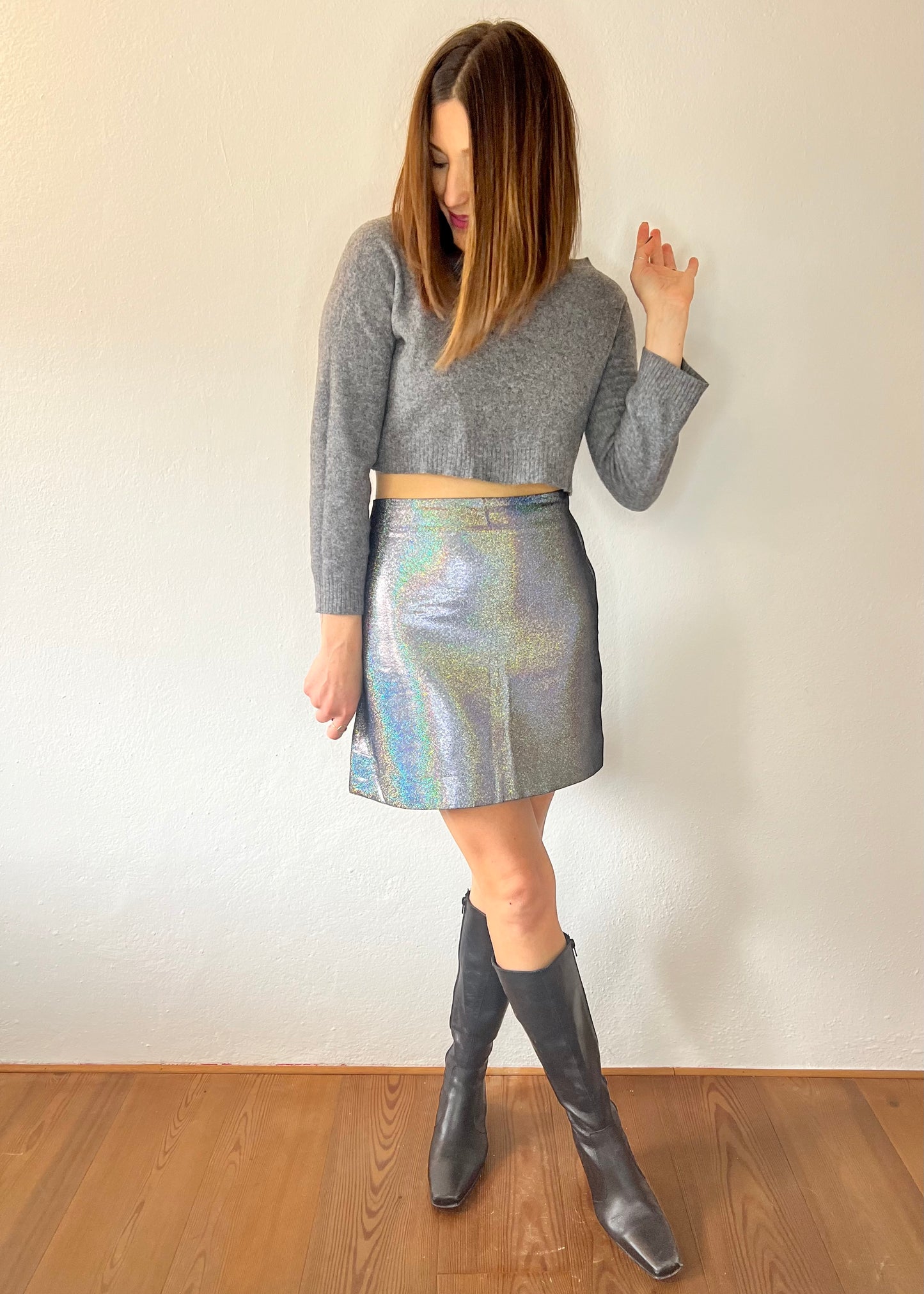 Silver rainbow metallic mini skirt