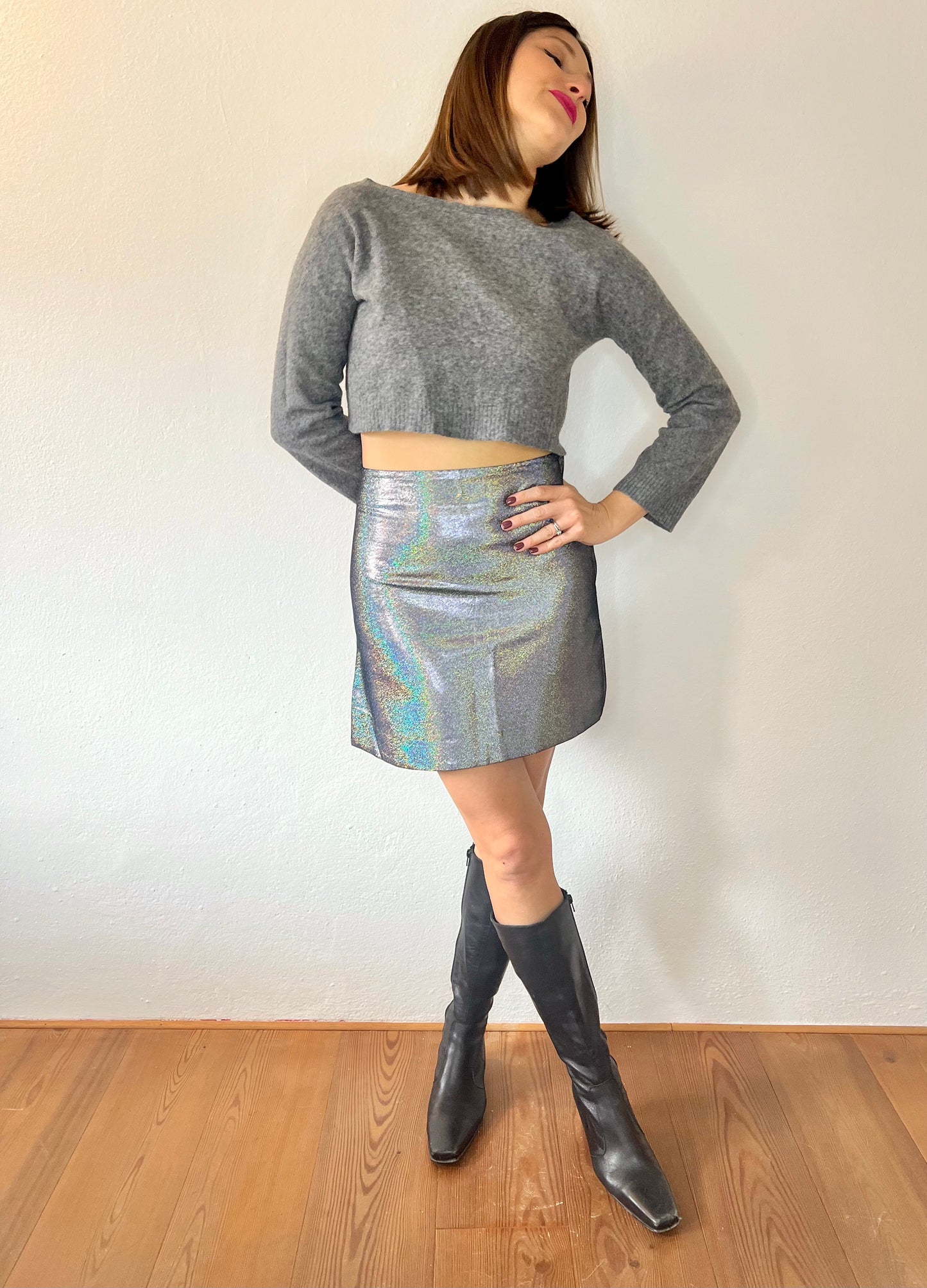 Silver rainbow metallic mini skirt