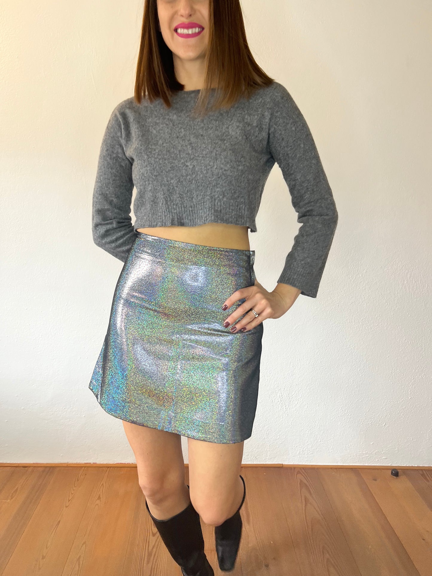 Silver rainbow metallic mini skirt