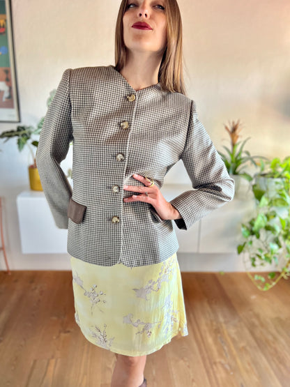 1990's vintage chocolate brown and cream houndstooth blazer