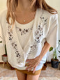 1970’s vintage cream quilted knit top with brown floral embroidery