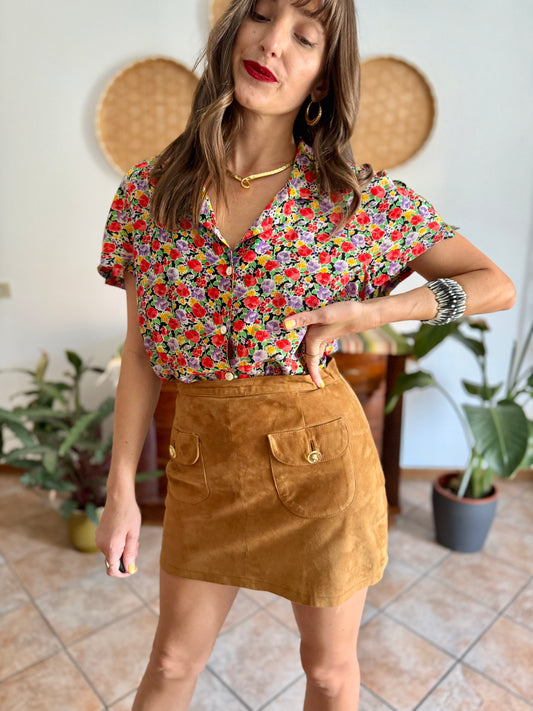 1970's vintage multicolor floral silk blouse