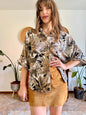1990's vintage khaki, cream and beige botanical print blouse
