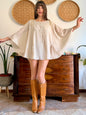 Y2k vintage bell sleeve cream micro mini dress with floral embroidery