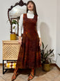 1970's vintage chocolate brown and burnt orange silk floral velvet burnout maxi dress