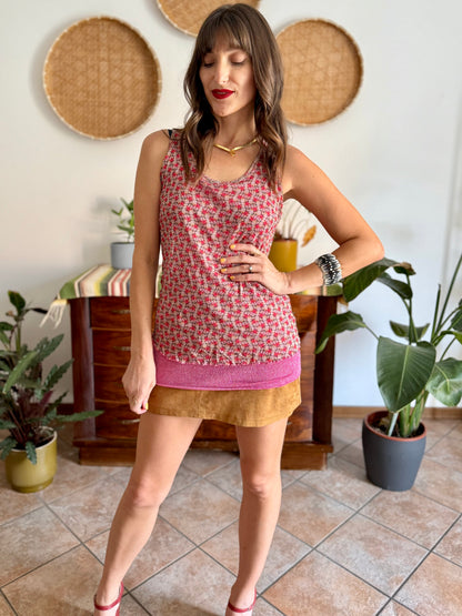 Y2k vintage double layer pink metallic floral top