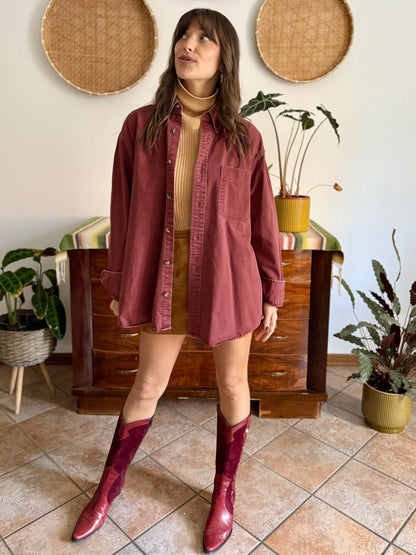1990's vintage oversize burgundy denim shirt