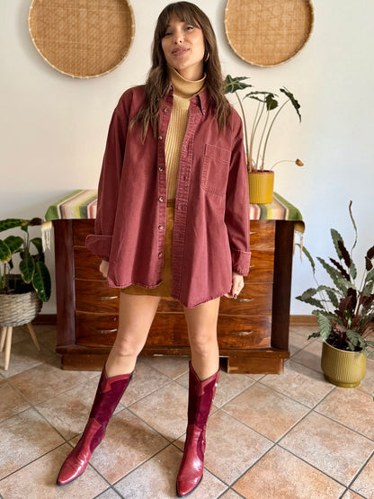 1990's vintage oversize burgundy denim shirt