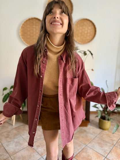 1990's vintage oversize burgundy denim shirt